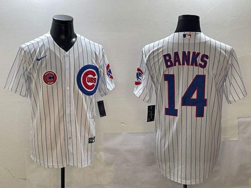 Men Chicago Cubs #14 Banks White Stripe Game 2025 Nike MLB Jersey style 3